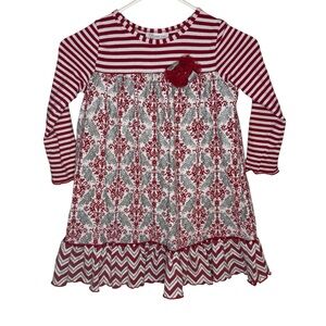 Bonnie Jean Red White Grey Christmas Holiday Swing Dress Size 6